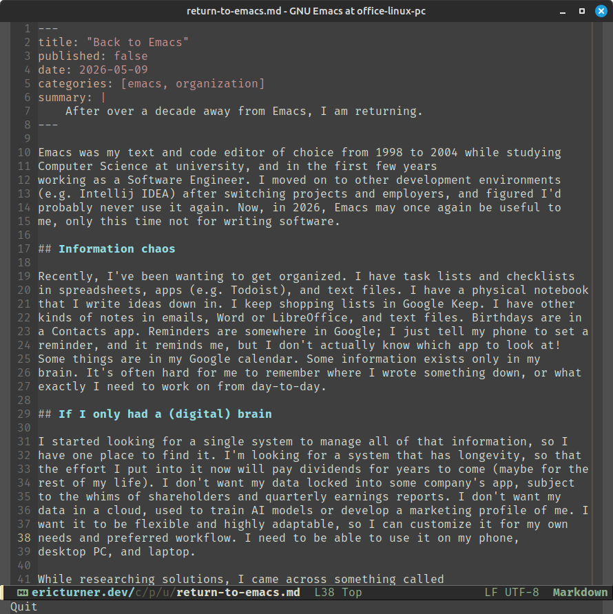 Screenshot of Emacs after customization